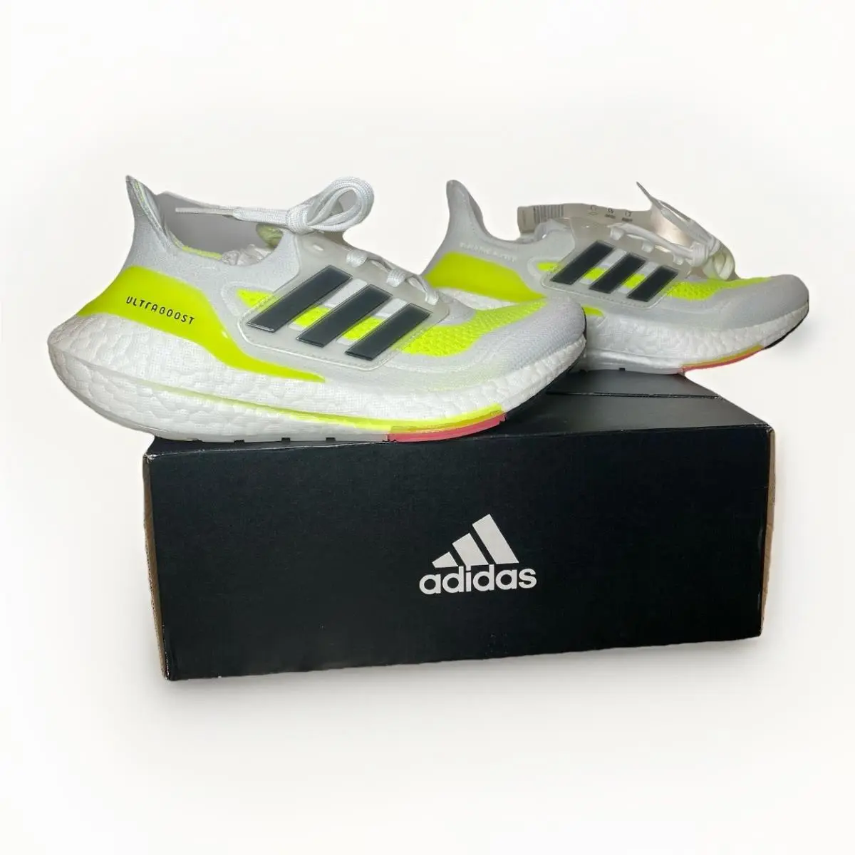 Adidas Ultraboost 21 W White Solar Yellow FY0401 Women`s Size 5 Running Shoes