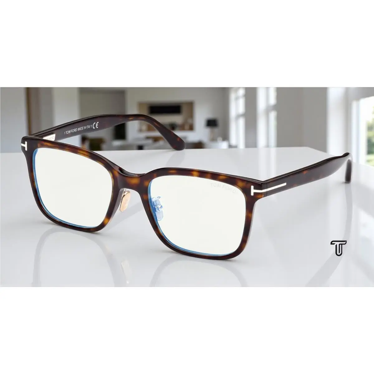 Tom Ford FT5853 D B 052 Dark Havana Blue Block Lens 55 mm Men`s Eyeglasses