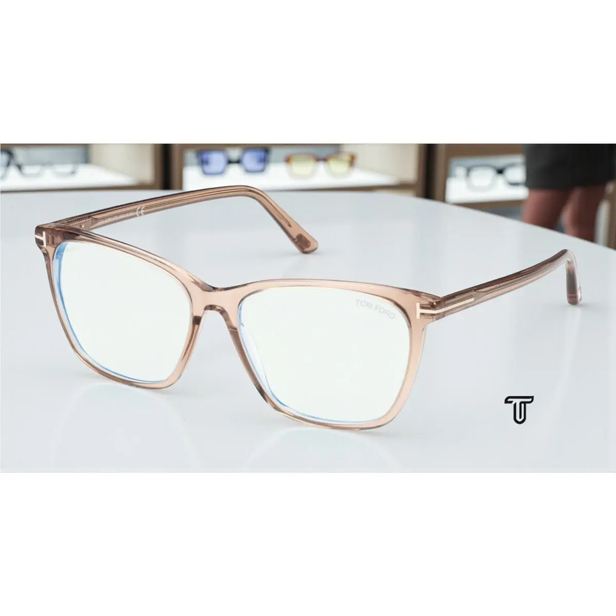 Tom Ford FT5762-B 045 Square Shiny Lt Brown Demo Lens 55 mm Women`s Eyeglasses