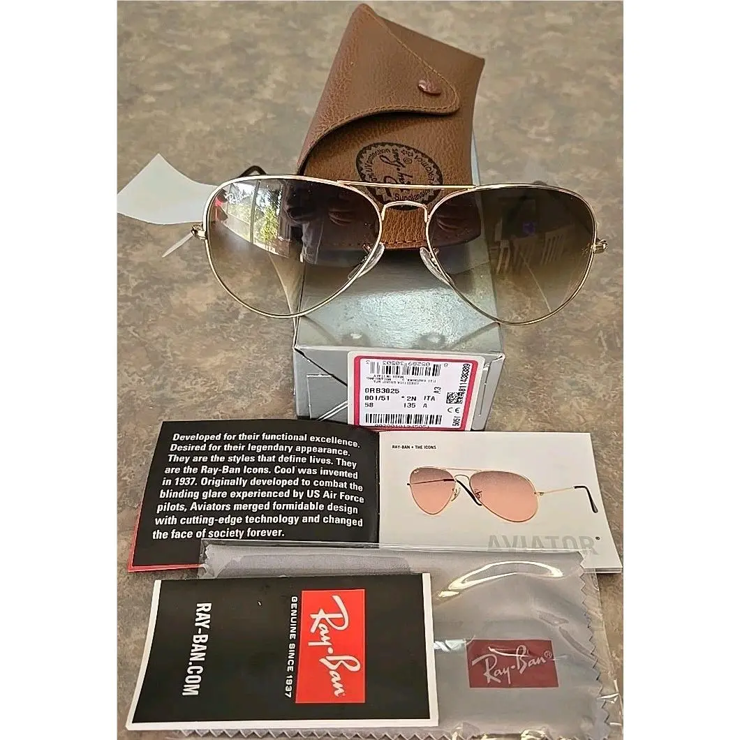 Ray-ban Aviator Sunglasses RB3025 5033 Gold Clear Gradient Brown