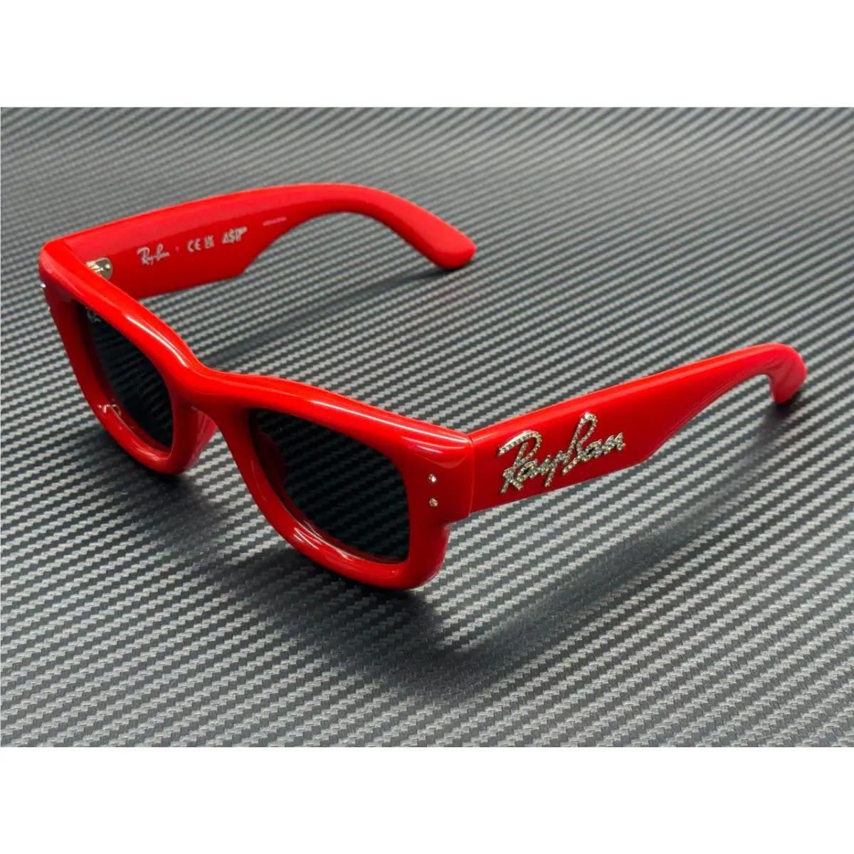 Ray Ban RB4940B 686187 Red Strass Grey Wayfarer Puffer Unisex 47 mm Sunglasses