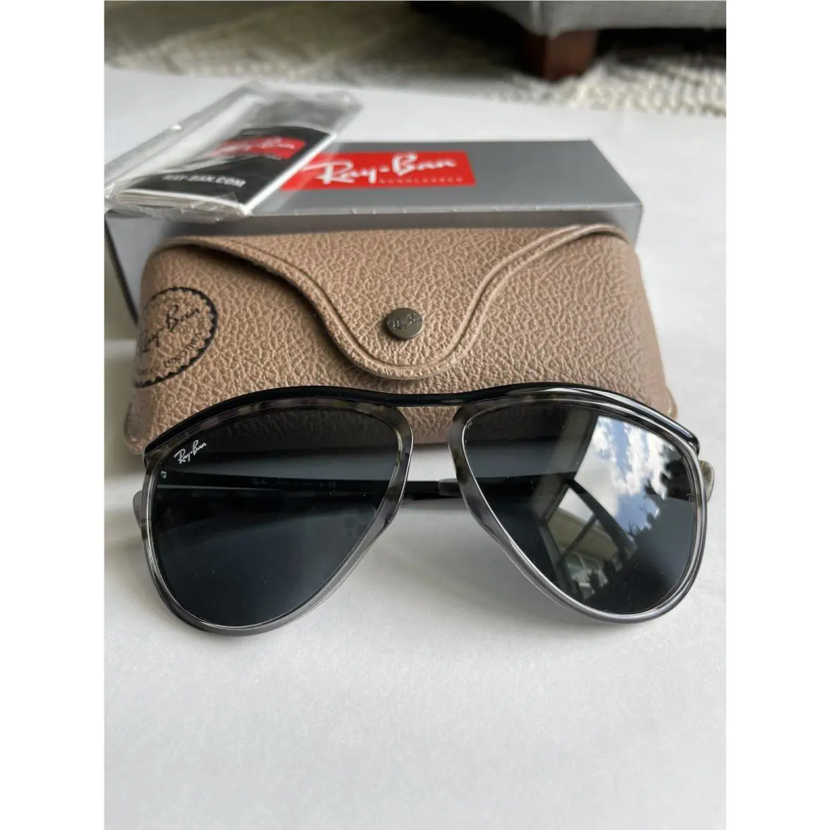 Ray-ban Unisex Olympian Aviator Sunglasses Havana Grey Blue 59/13/140