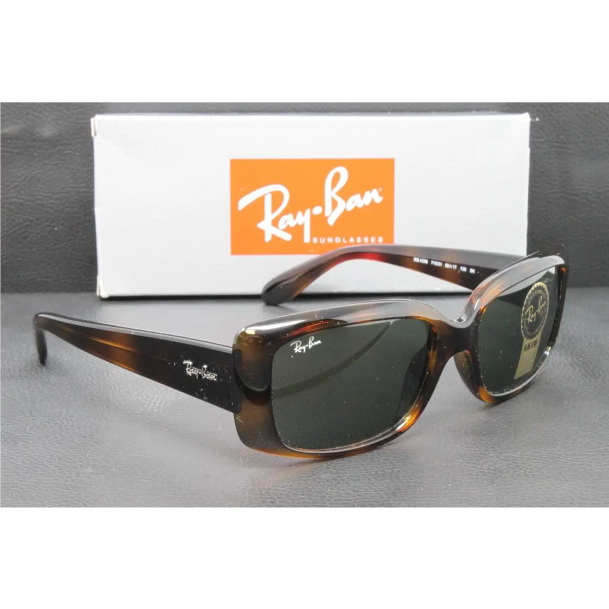 Ray Ban RB4389-71031 Women`s Sunglasses Havana 55mm Rectangle Plastic Green Lens