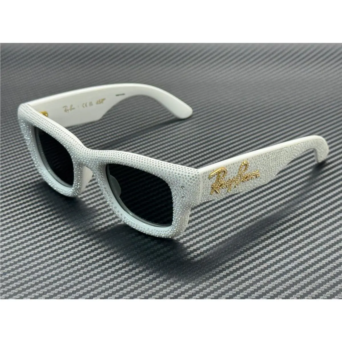 Ray Ban RB4940BP 686687 White Strass Grey Wayfarer Puffer Unisex 47 mm Sunglasse