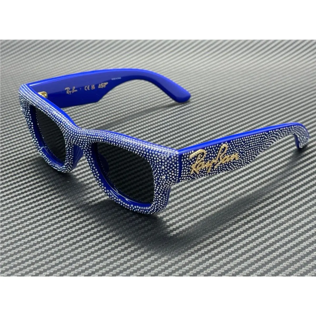 Ray Ban RB4940BP 686787 Blue Strass Grey Wayfarer Puffer Unisex 47 mm Sunglasses