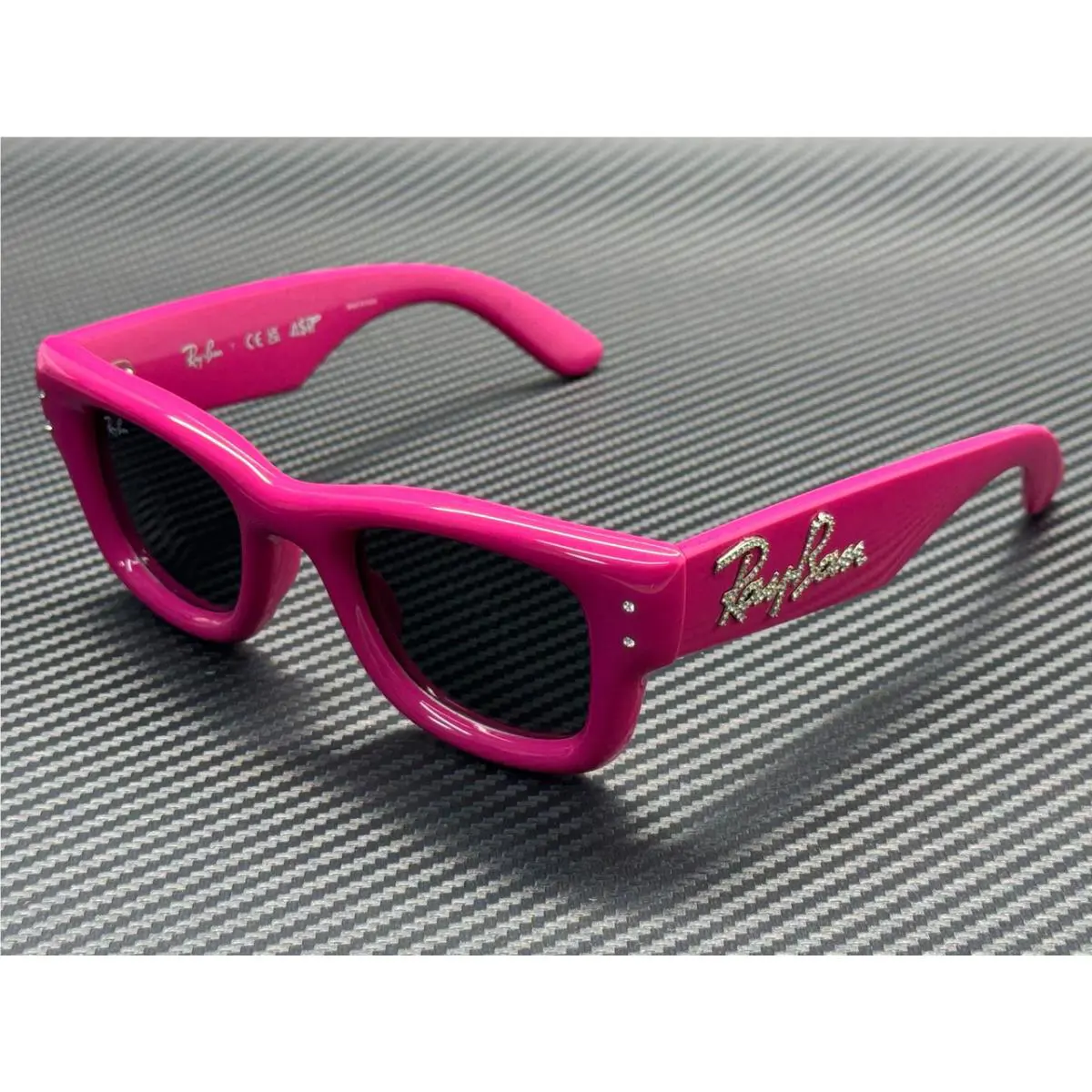 Ray Ban RB4940B 686287 Pink Strass Grey Wayfarer Puffer Unisex 47 mm Sunglasses