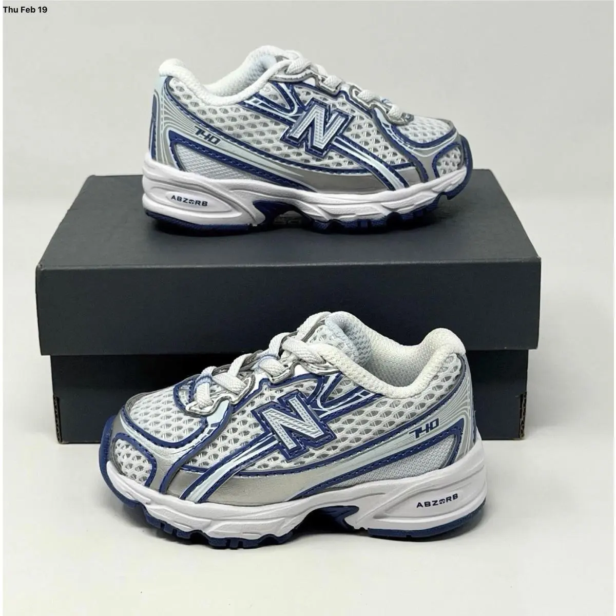New Balance 740 Bungee Lace Toddler Running Sneakers 4C Blue Silver Store Model