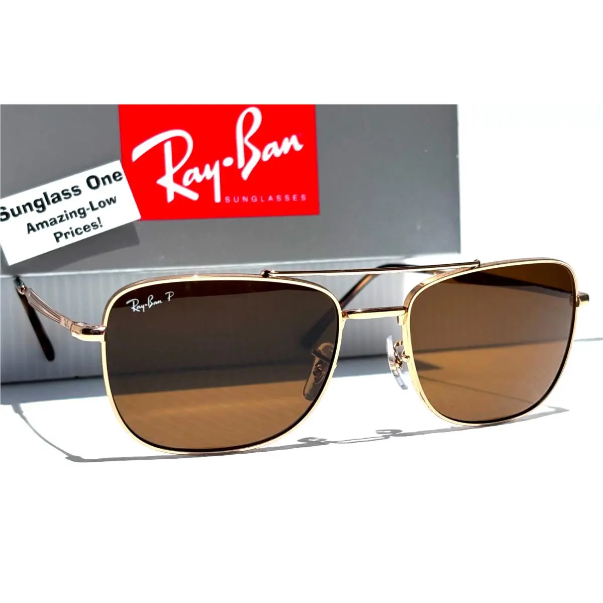 Ray Ban Shiny Arista Gold Polarized Brown Lens Sunglass RB 3755 001/57