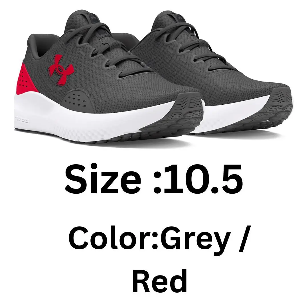 Under Armour Men`s Charged Surge 4 Shoes Walking Sports Fitness Runner - Color: Grey / Red