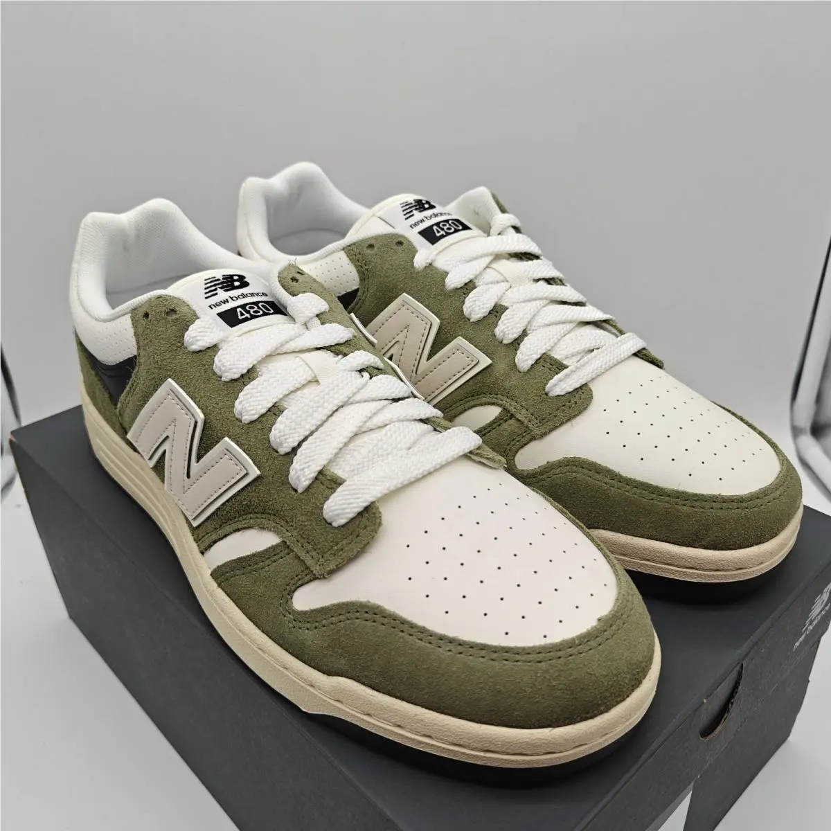New Balance 480 Men`s Size 12.5 Dark Olivine Green White BB480PEO Sneakers New