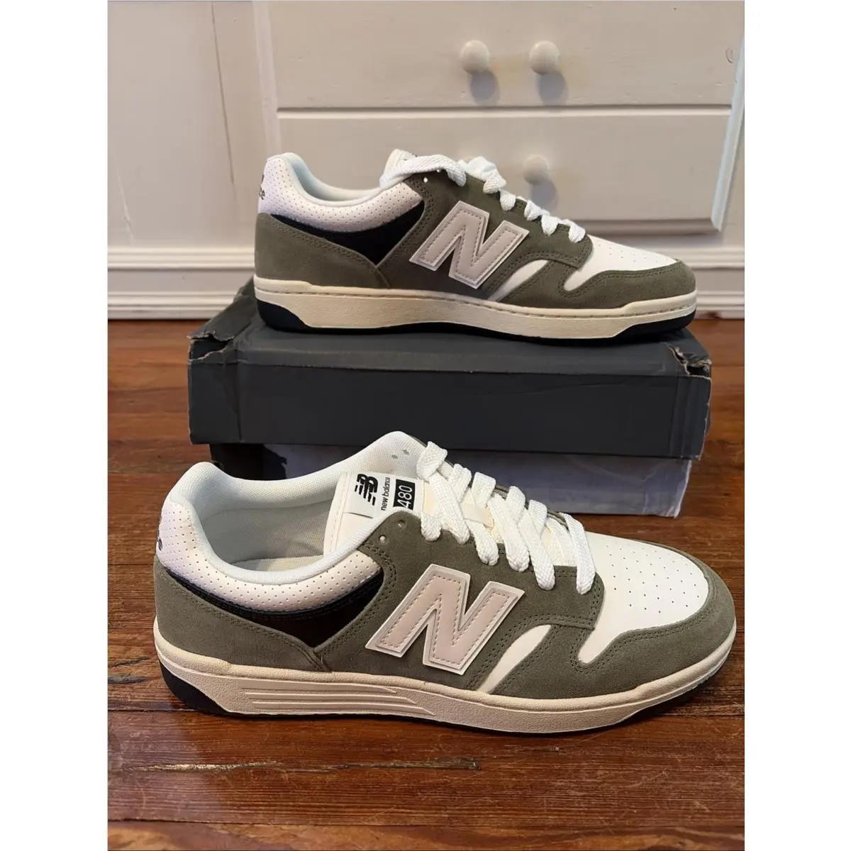 New Balance 480 Court Shoe Green White Men’s 12 Women’s 13 1/2 BB480PEO