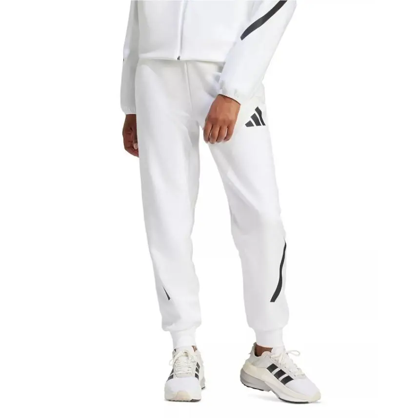 Adidas Women`s Z-n-e- Fleece Pant Front Zip Pockets Ribbed Cuffs White L