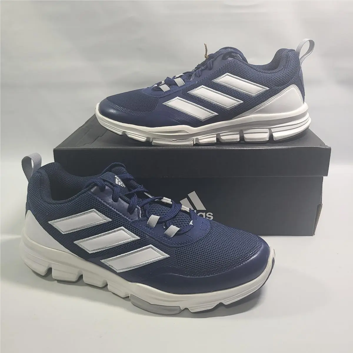 Adidas Speed Trainer 5 Shoes Size 8.5 Navy Blue White Silver Stripe Baseball