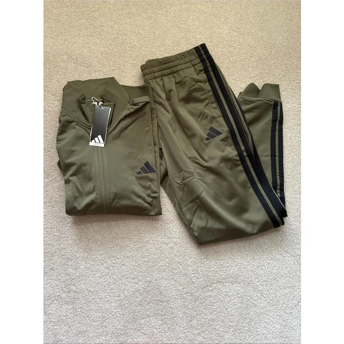 Adidas Men`s Olive Dark Green Tracksuit Jacket Pant Large Full Suit