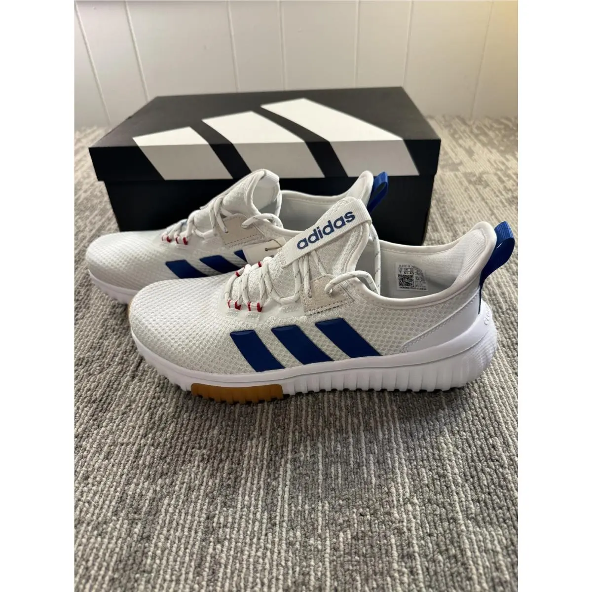 Adidas Kaptir 4.0 Cloudfoam Shoes Mens Size 7 White Blue Sneakers JR8527