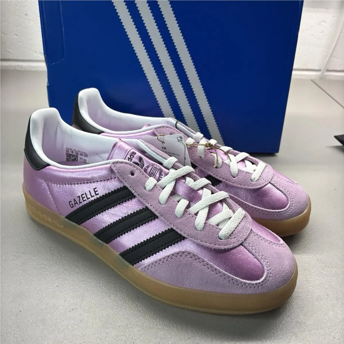 Adidas Gazelle Indoor Women`s Size 6.5 Bliss Lilac Pink Black Shoes JS1406