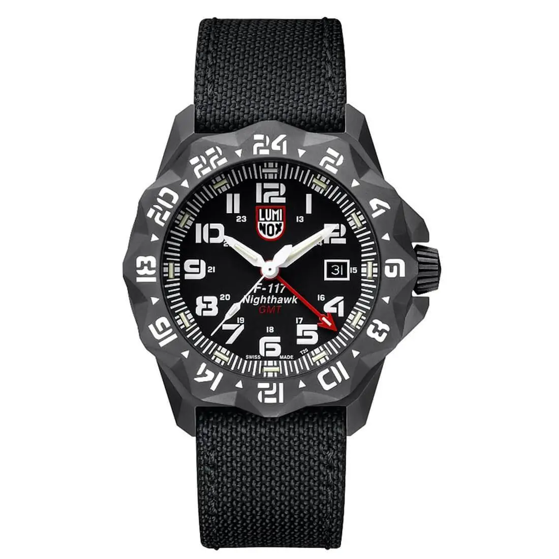 F-117 Nighthawk Men`s Watch Gunmetal Pvd Case Black Dial Strap 6421 by Luminox