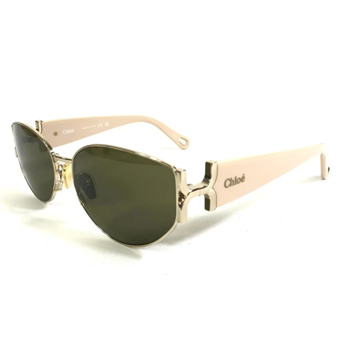 Chloe Sunglasses CH0260S 003 Glossy Gold Ivory Cat Eye Frames with Green Lenses