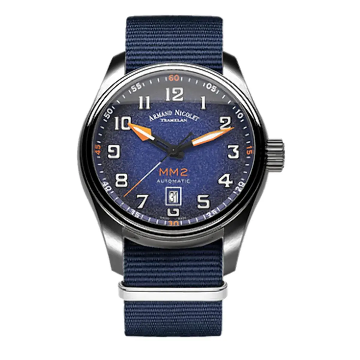 Armand Nicolet MM2 Blue/nylon Blue Dial Stainless Steel 39mm Swiss Automatic Wr