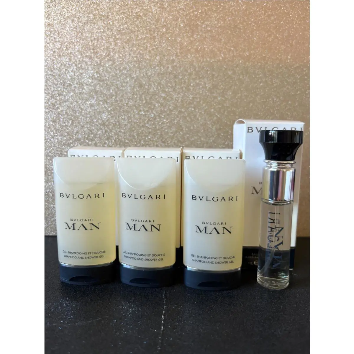 Bvlgari Man Edt 10ML Spray 3 Shower Gel Travel Size 30ML 1 FL OZ Each