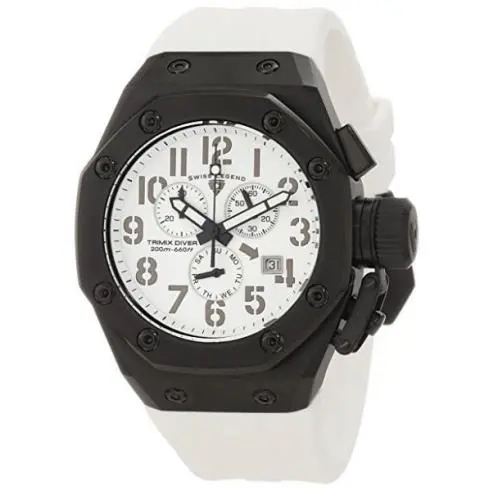 Swiss Legend 10541-BB-02-WHT Men Trimix Diver Chronograph Watch Black - Dial: White, Band: White
