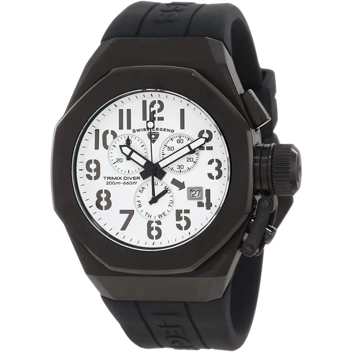 Swiss Legend 10542-BB-02 Trimix Diver Black White Chronograph Watch - Dial: White, Band: Black