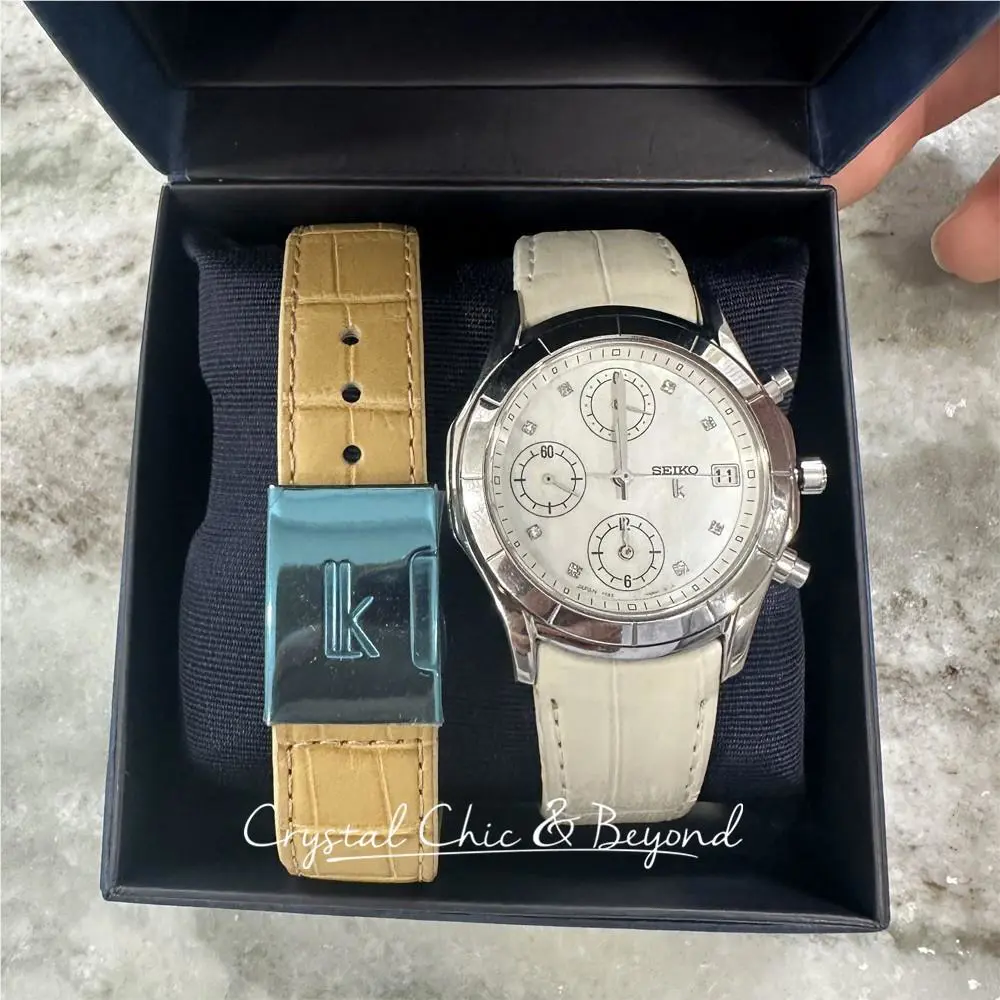 Seiko-lukia Women`s Watch Set Embossed Chronograph Ivory Interchangeable Straps