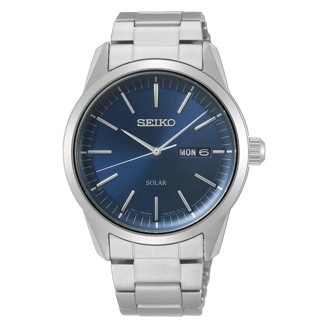 Seiko Men`s Solar Blue Dial Stainless Steel Watch - SNE525P1 - Dial: Blue
