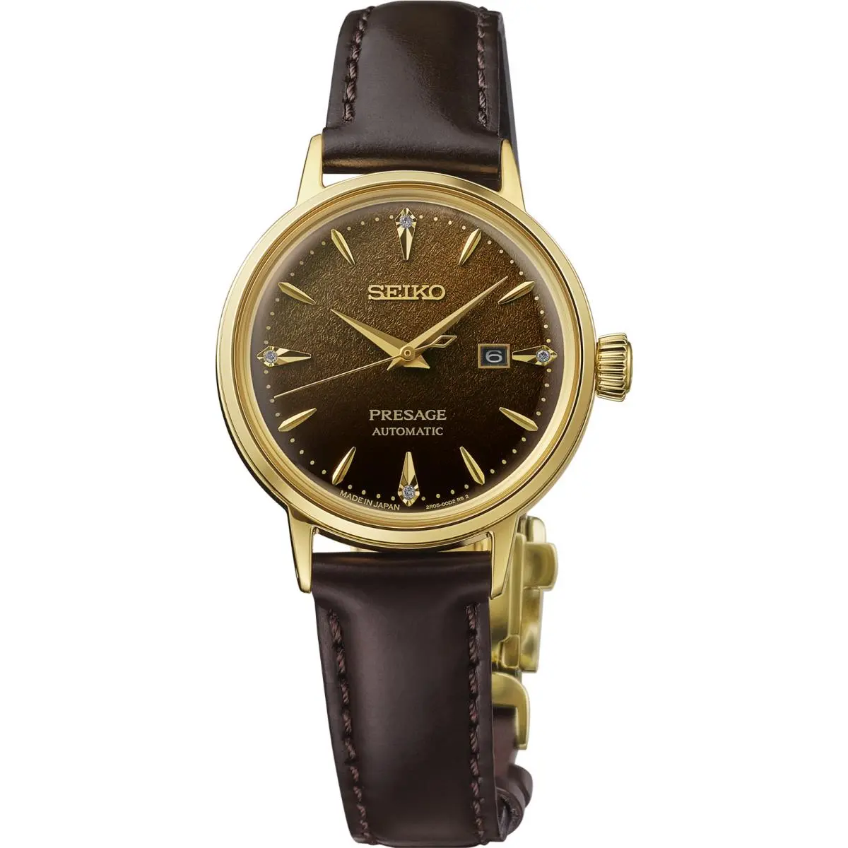 Seiko Presage Cocktail Time Sgp Automatic Brown Strap Dial Women`s Watch SRE020