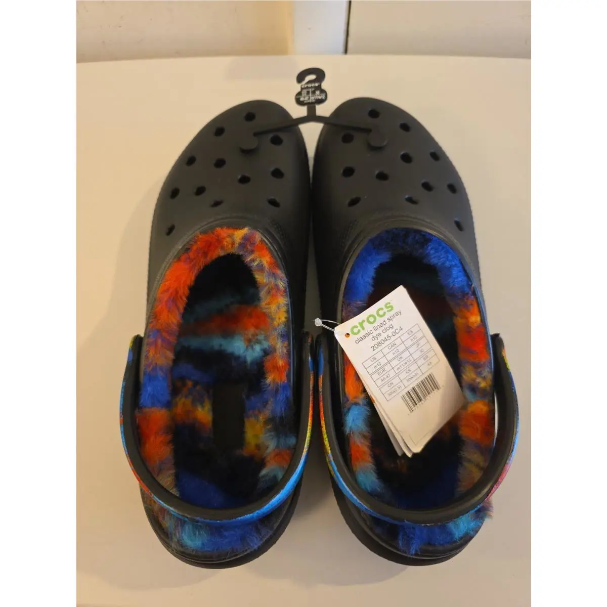 Men`s Crocs Black/multi Classic Fur Lined Spray Dye Clog Outdoor Sz 12