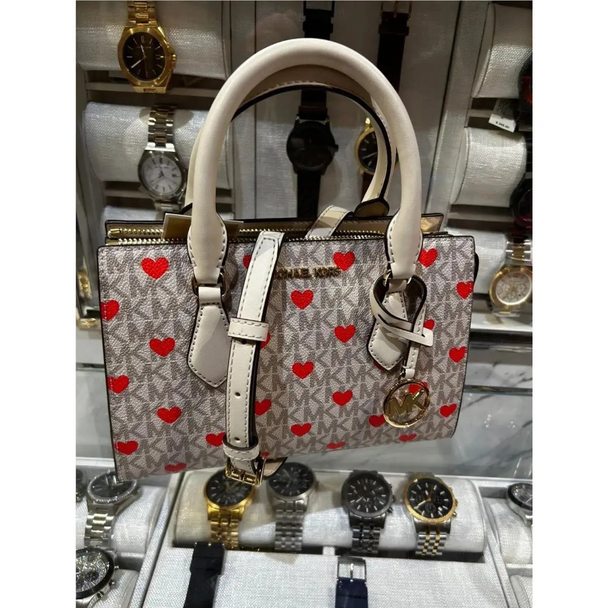 Sheila Women Small Embellished MK Logo Satchel Purse Bag Variation LIGHT CREAM MULTI by Michael Kors