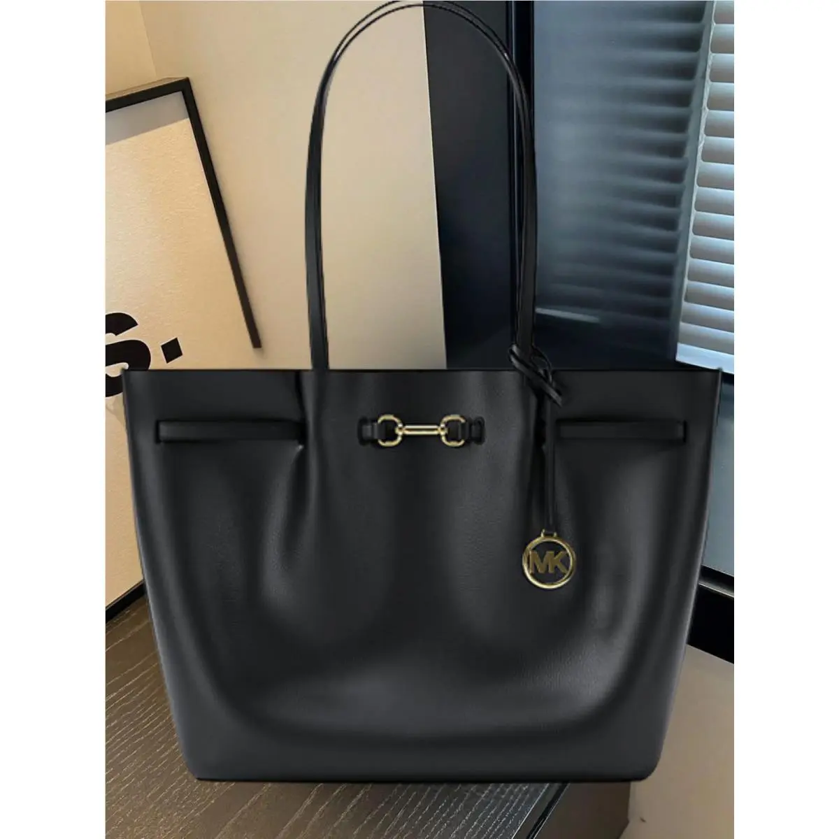 Carson Lady Large MK Logo Shoulder Tote Bag Handbag Shoulder Laptop BLACK LEATHER by Michael Kors