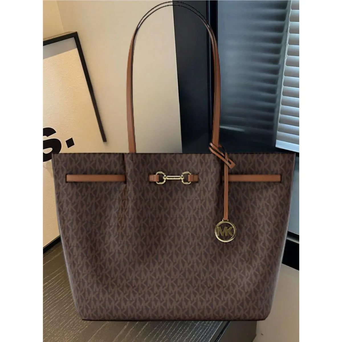 Carson Lady Large MK Logo Shoulder Tote Bag Handbag Shoulder Laptop BROWN by Michael Kors