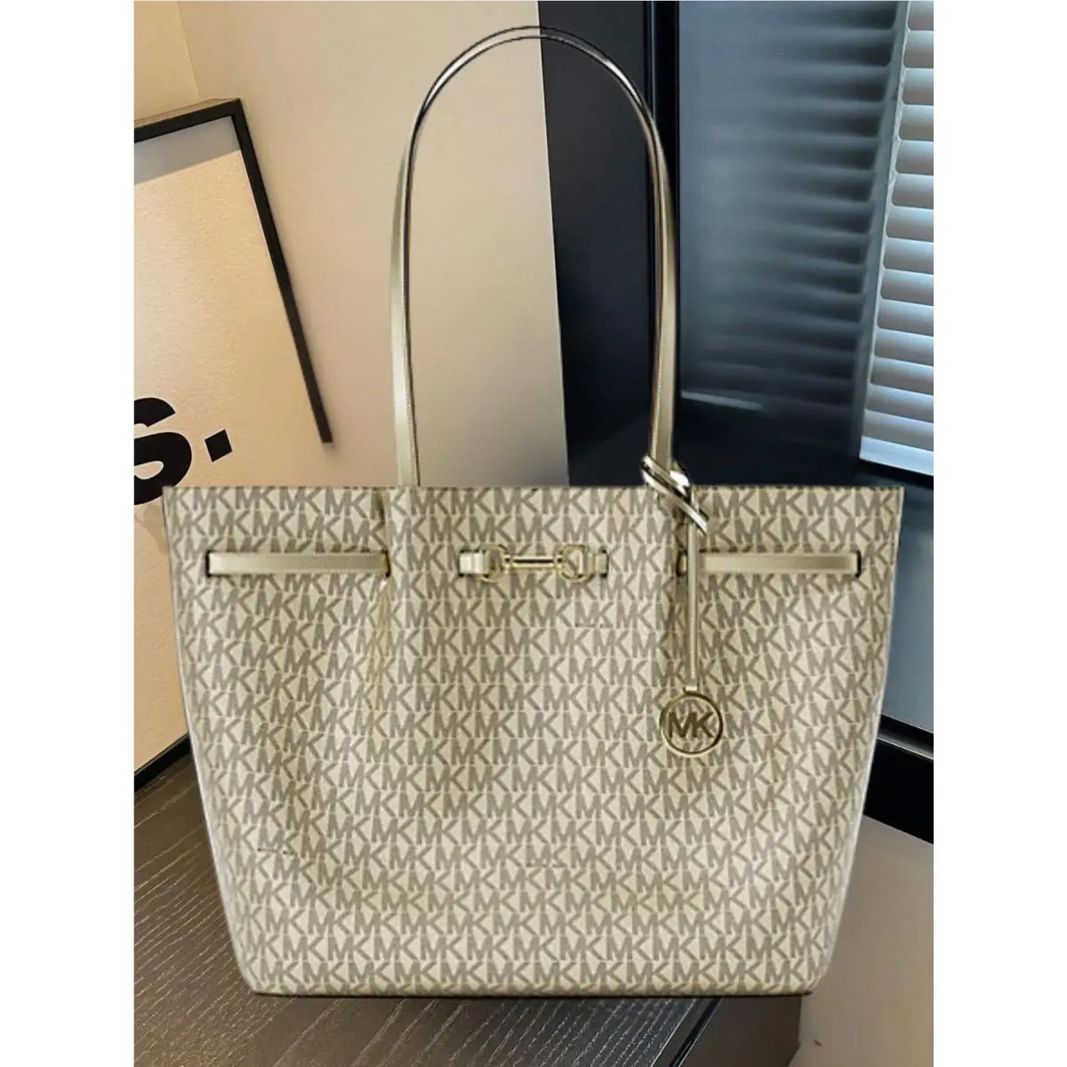 Carson Lady Large MK Logo Shoulder Tote Bag Handbag Shoulder Laptop PALE GOLD by Michael Kors