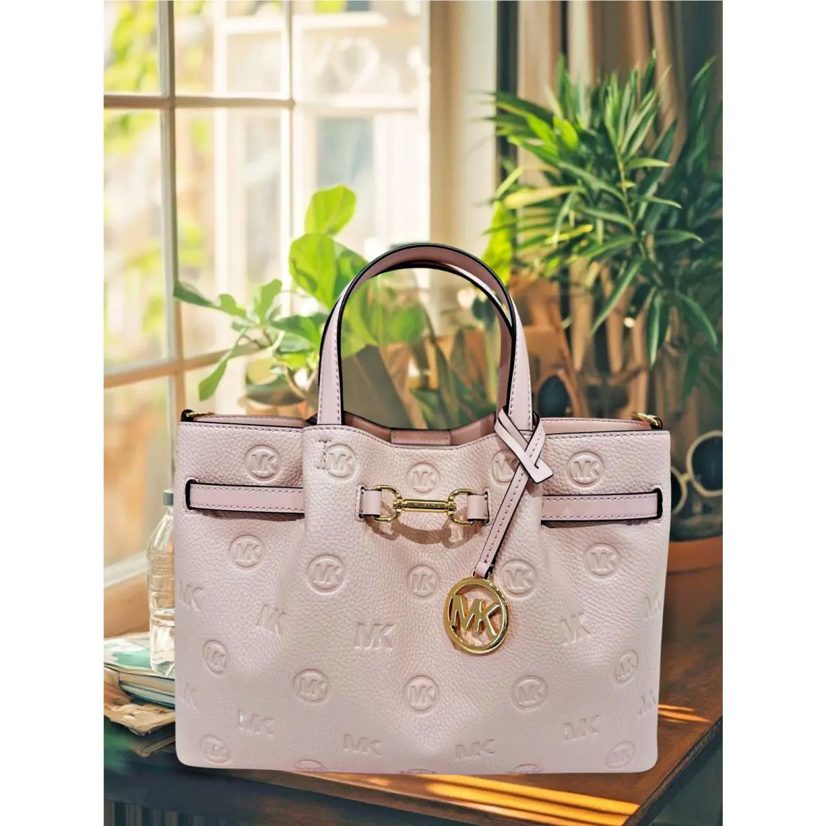 Michael Kors Carson Medium MK Logo Debossed Satchel Handbag Purse Bag Crossobdy
