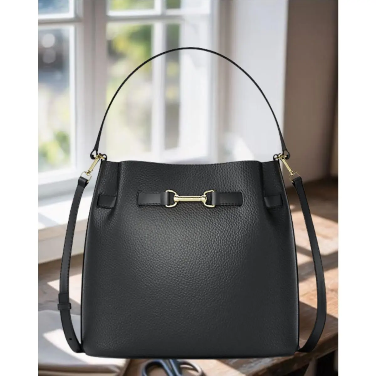 Carson Women Medium Leather Convertible Bucket Crossbody Bag BLACK by Michael Kors