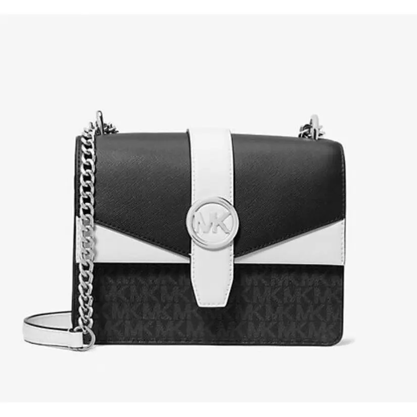Greenwich Small Color-block Logo Crossbody Bag Black & White by Michael Kors
