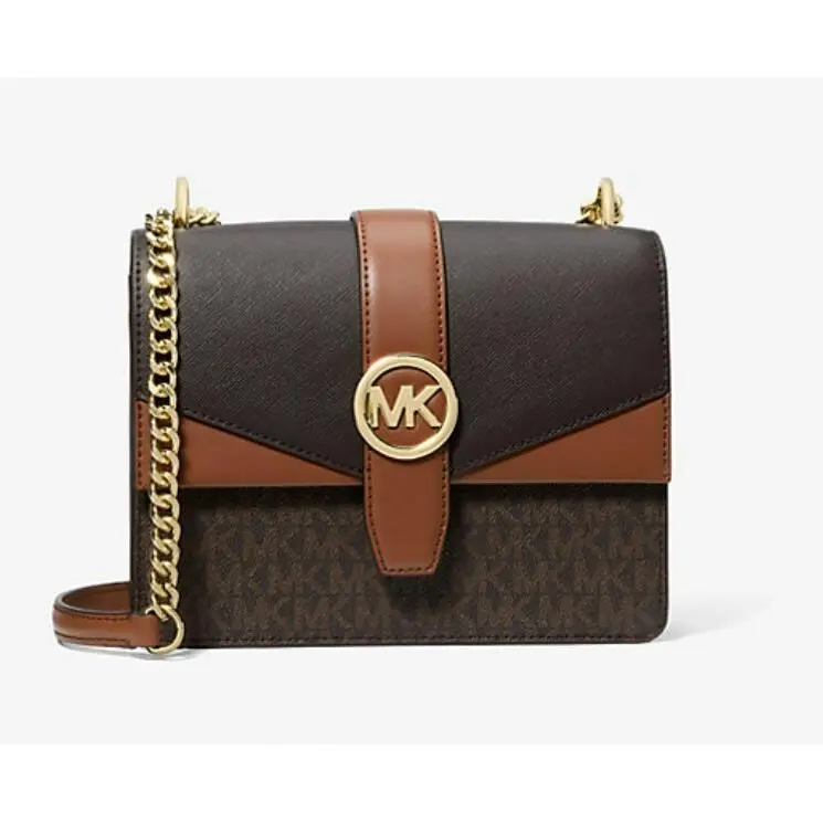 Greenwich Small Color-block Logo Crossbody Bag Brown by Michael Kors