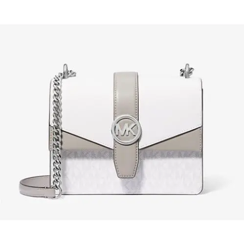 Greenwich Small Color-block Logo Crossbody Bag White & Gray by Michael Kors