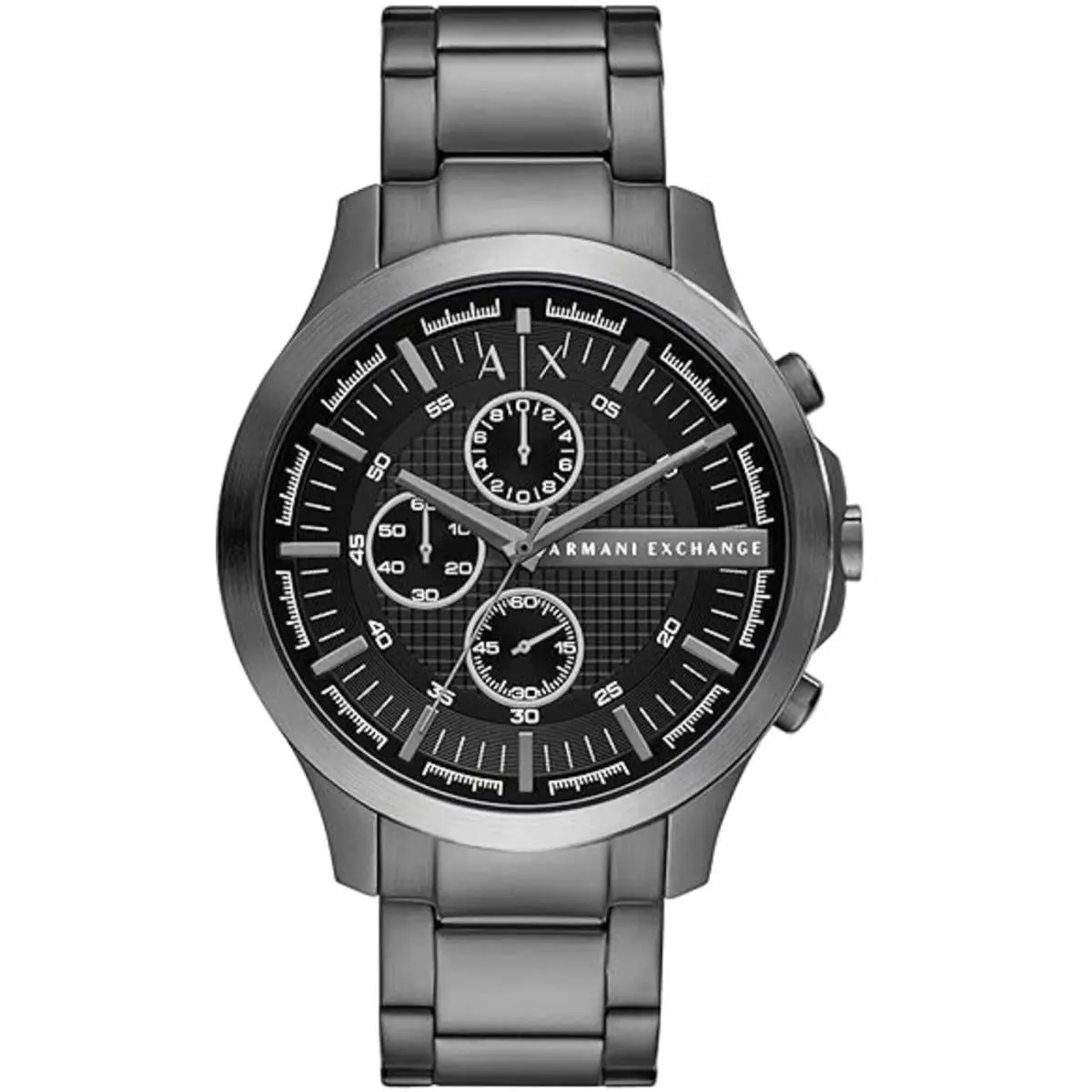 Armani Exchange Men`s Watch Hampton Chrono Black Dial Gunmetal Bracelet AX2454