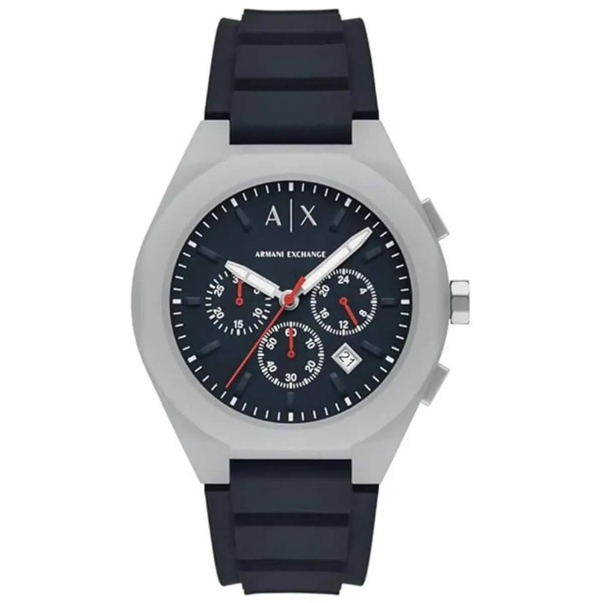 Armani Exchange Men`s Watch Sync Chronograph Black Dial Silicone Strap AX4190