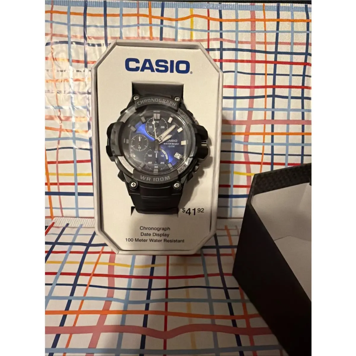 MCW110H‑2A2TN Men’s Chronograph Quartz Watch – Black/blue Resin 100M WR – by Casio