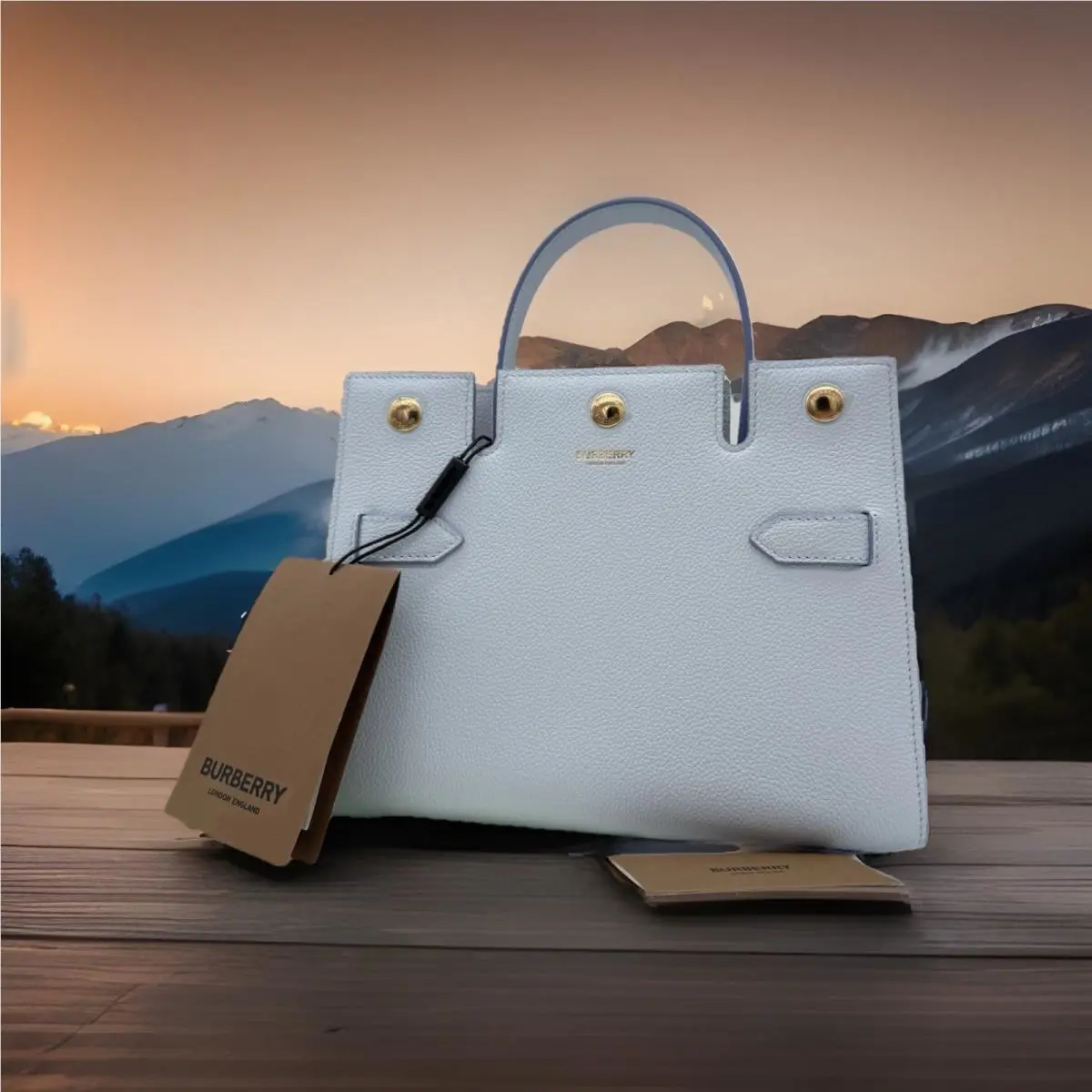 Burberry Mini Title Leather Top Handles Crossbody Bag -pale Blue