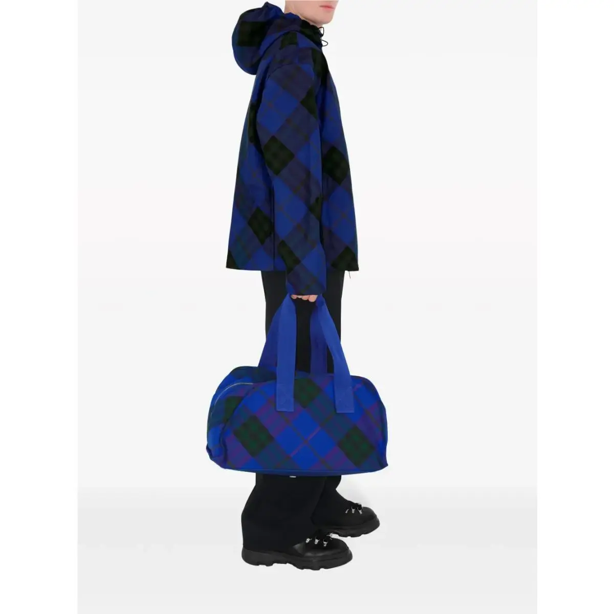 Burberry Medium Shield Check Duffel Bag Men`s Blue Zip Top Closure
