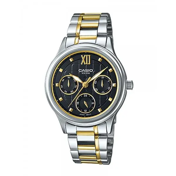 Casio Black Dial Day Date Two-tone St.steel Ladies Watch LTP-E306SG-1A