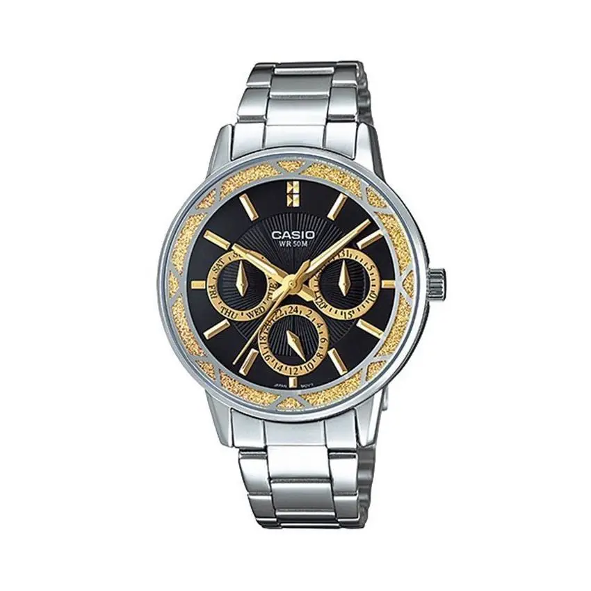 Casio Black Dial Day Date Stainless Steel Ladies Watch LTP-2087D-1AV