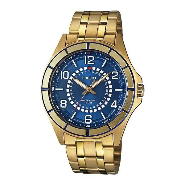 Casio Blue Dial Date Gold-tone Stainless Steel Men`s Watch MTF-118G-2A