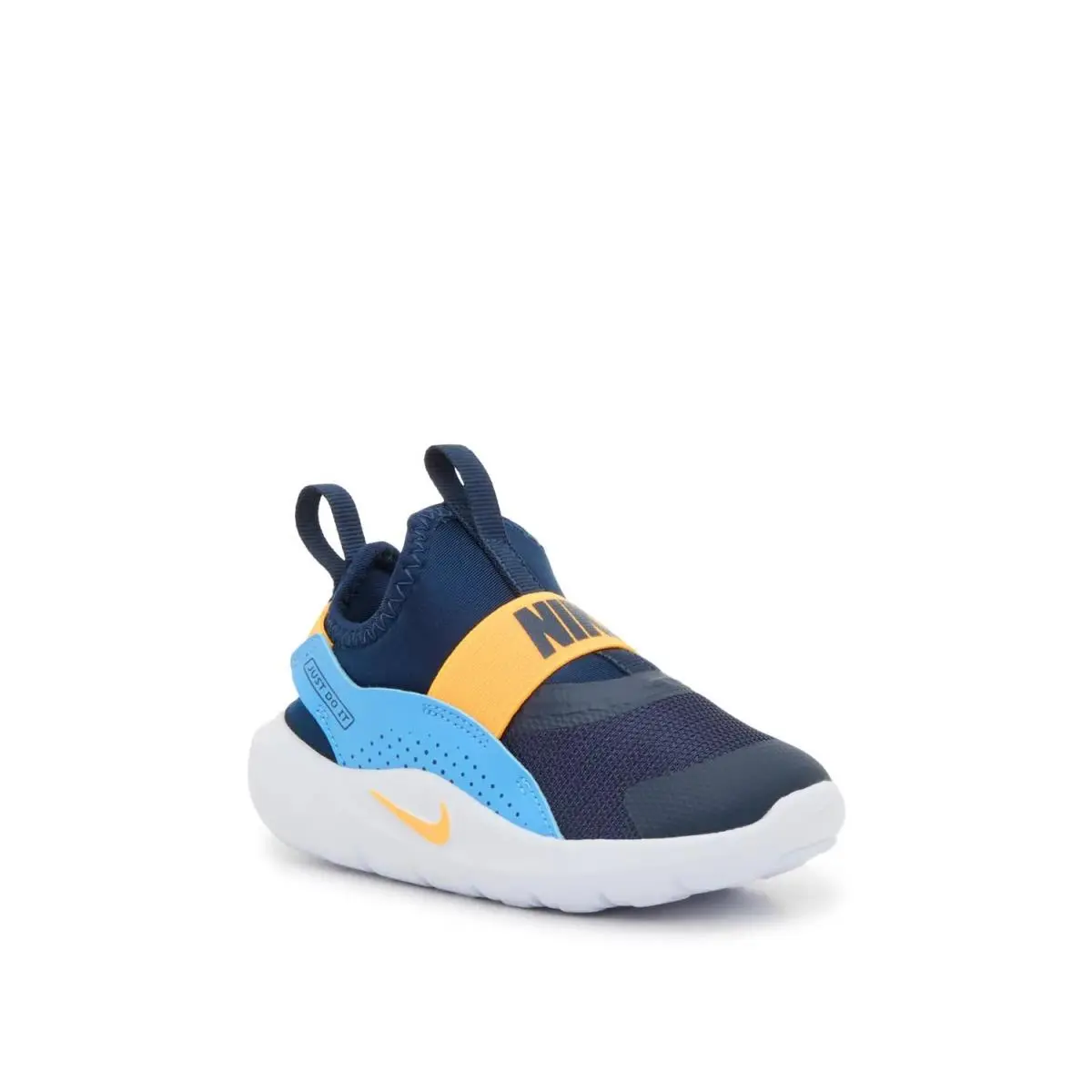 Boy`s Athleisure  Flex Runner 4 Slip Navy/Orange by Nike