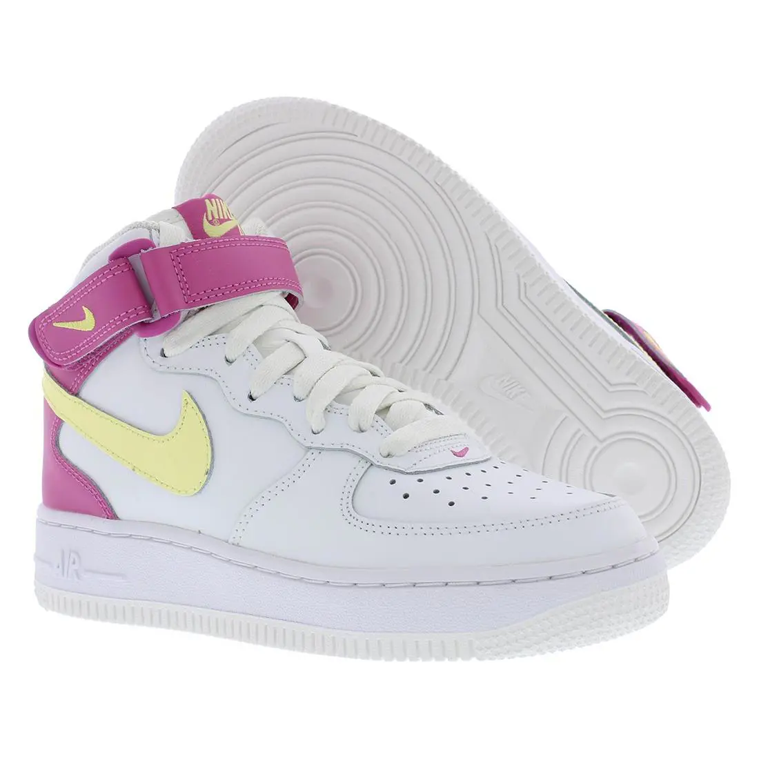 Nike Air Force 1 Mid GS Girls Shoes - Summit White/Citron Tint, Main: White