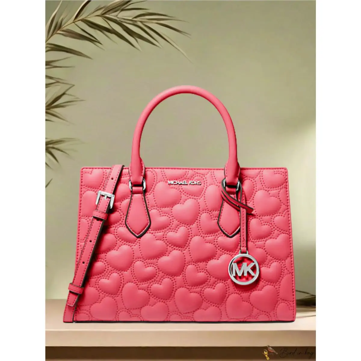 Michael Kors Sheila Women Medium Heart Embroidered Satchel Purse Bag Hibiscus